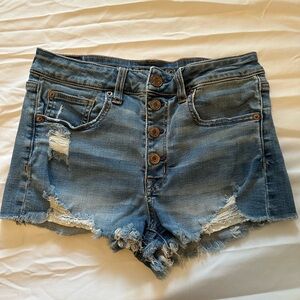 American Eagle Outfitters Blue Jean Shorts Distressed Frayed Hem